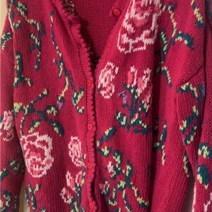 Floral Knit Cardigan Sweater - Pink